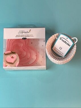 Sweet Sugarbelle Pink Heart Cookie Cutters & Trudeau Pastel Baking Cups Set